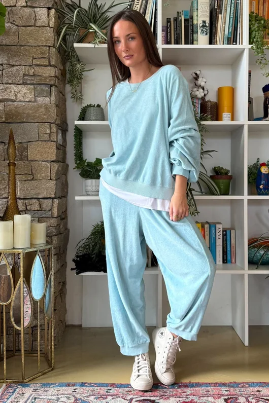 Terry B Lantern Sleeve Sweatshirt Turquoise